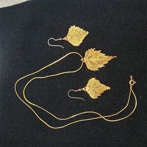 24K Dipped Leaf Earrings/Necklace